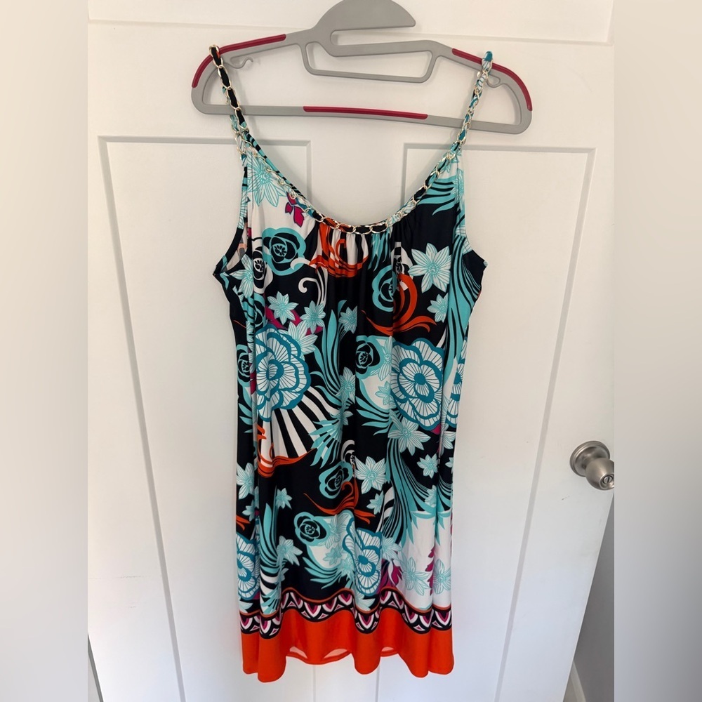 MSK Floral Chain Strap Mini Dress Colorful Stretch Dress XL